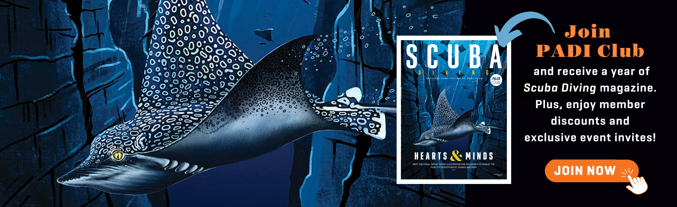 join padi club cta with illustration of eagle ray